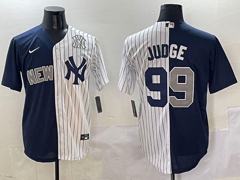 Men New York Yankees #99 Judge White Stripe Blue Game Nike 2025 MLB Jersey style 8
